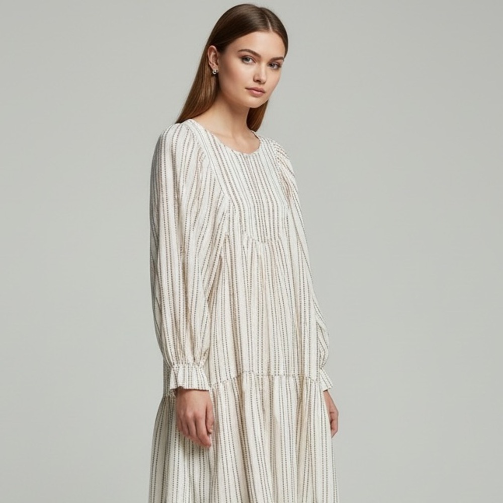 🌻NEW NWOT Elizabeth & James Striped Peasant Dress Boho Prairie Cream Rust sz M